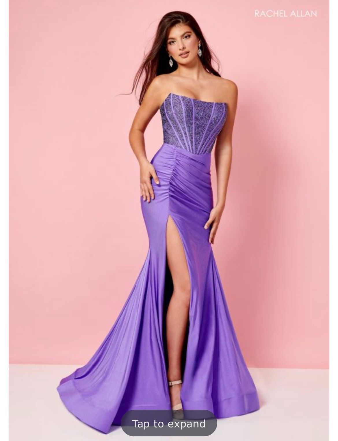 Style 70305 Rachel Allan Size 0 Prom Strapless Purple Mermaid Dress on Queenly