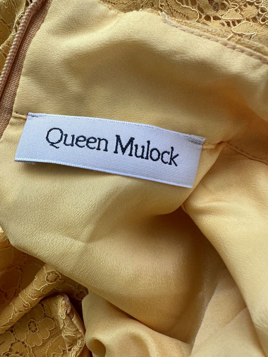Queen Mulock Size S High Neck Lace Yellow Side Slit Dress on Queenly