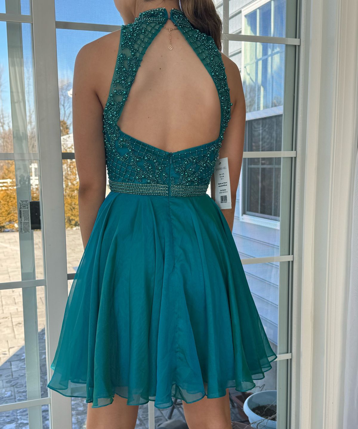 Style 51276 Sherri Hill Size 2 Prom High Neck Blue Cocktail Dress on Queenly