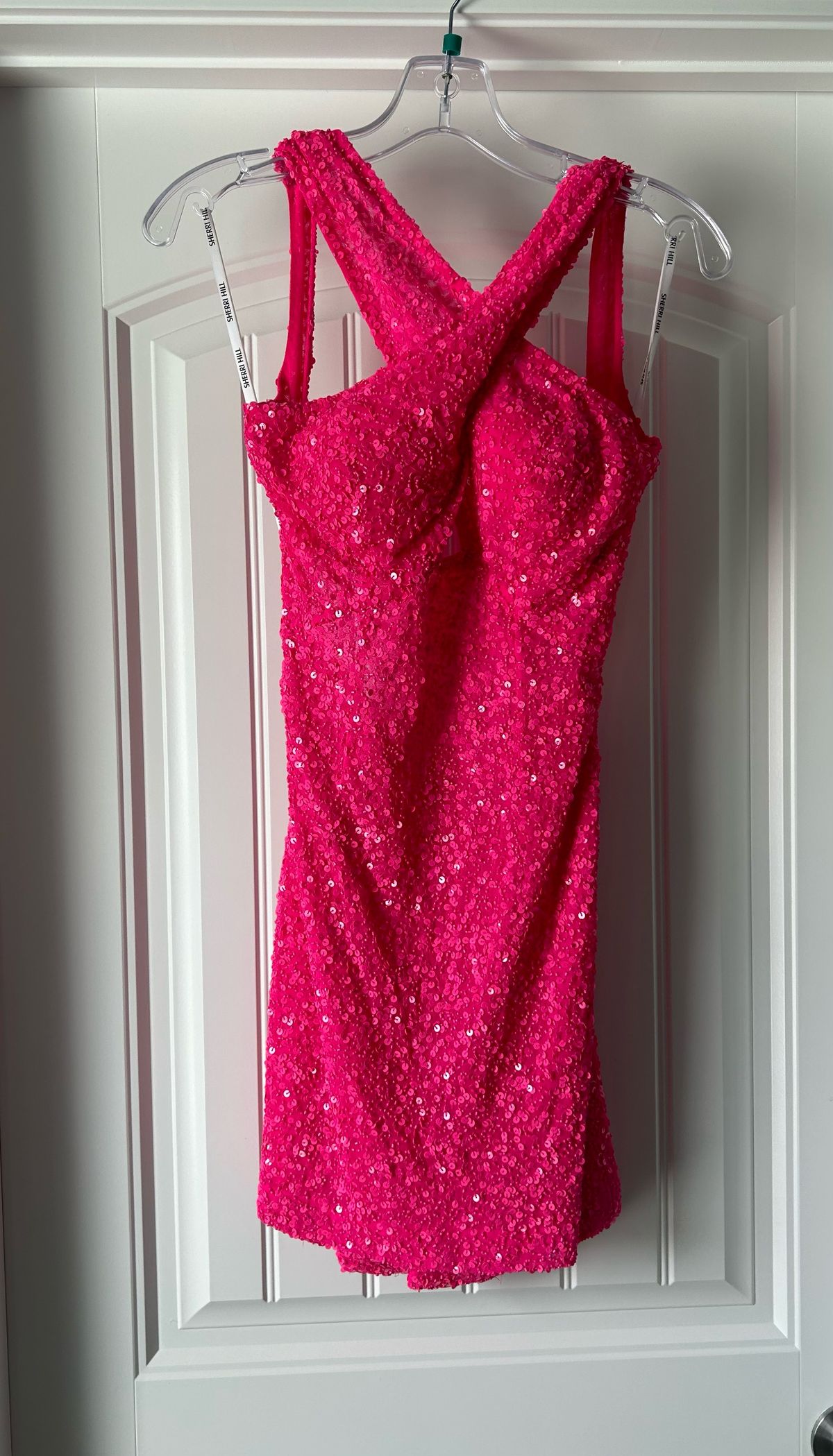 Style 54406 Sherri Hill Size 2 Prom Halter Hot Pink Cocktail Dress on Queenly