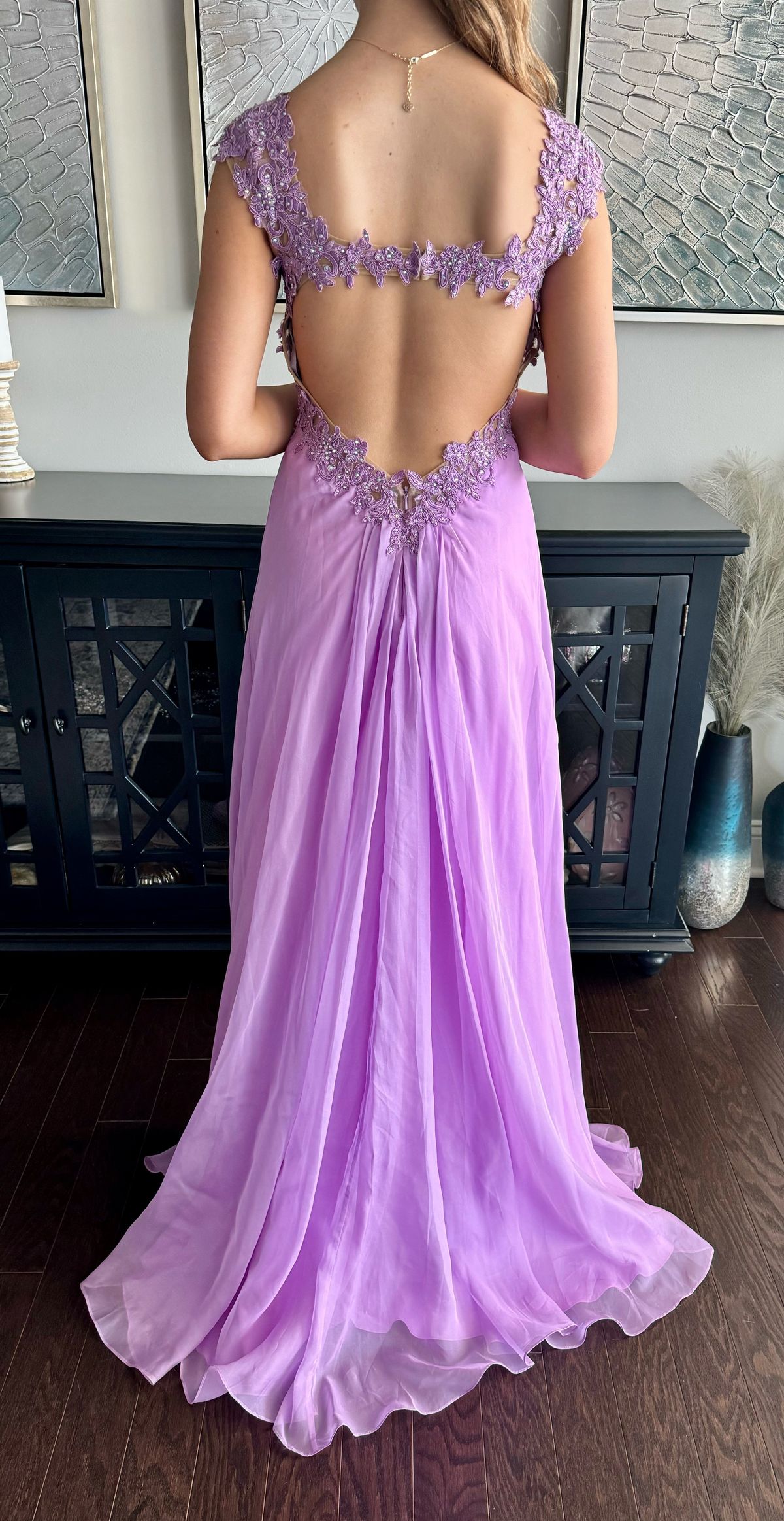 La Femme Size 0 Prom Plunge Purple A-line Dress on Queenly