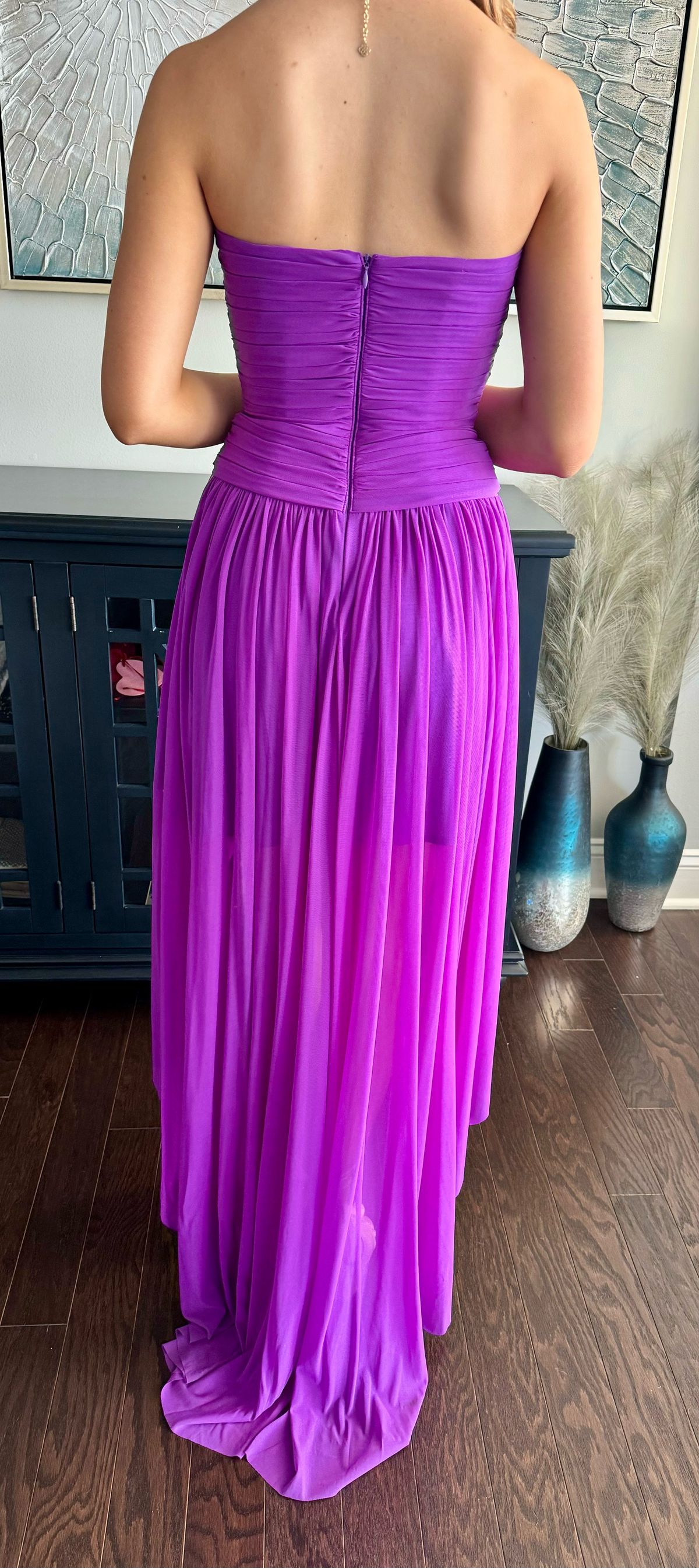 La Femme Size 0 Prom Strapless Purple A-line Dress on Queenly