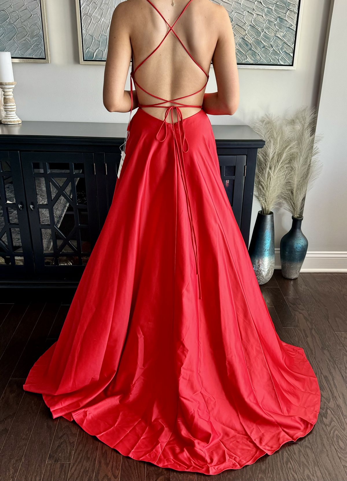 PG Size 0 Prom Plunge Red Side Slit Dress on Queenly