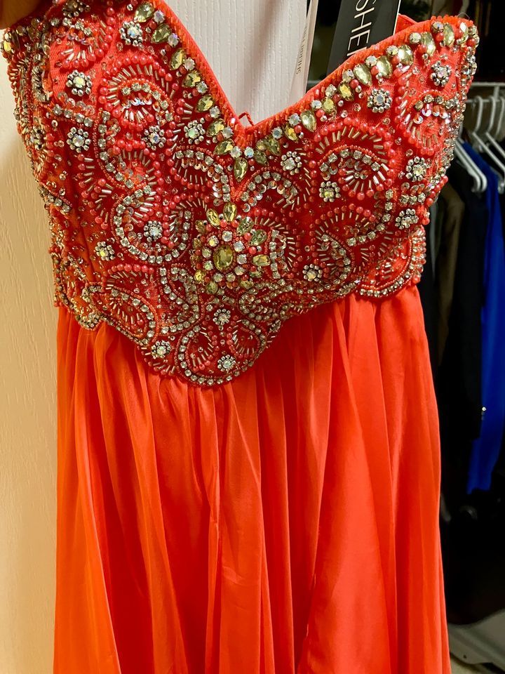 Sherri Hill Size 8 Prom Strapless Sequined Orange A-line Dress on Queenly