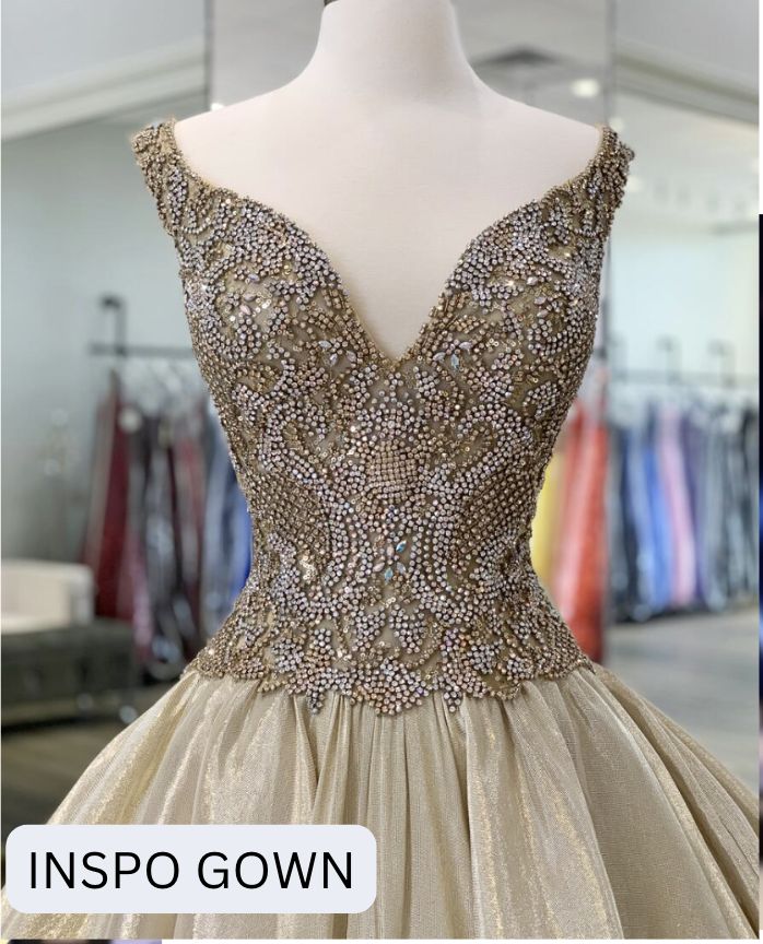 Sherri Hill Size 8 Prom Off The Shoulder Sequined Gold Ball Gown on Queenly