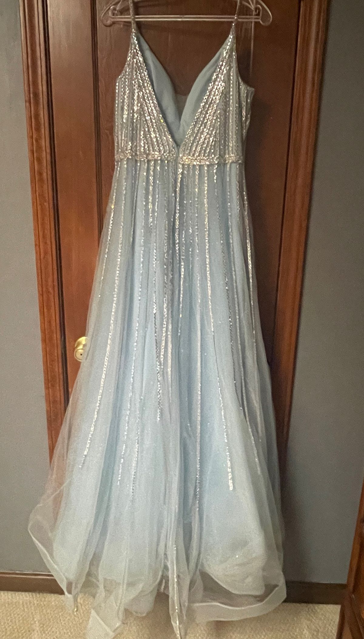 Cinderella Divine Size 14 Prom Plunge Sequined Blue Dress With Train on Queenly