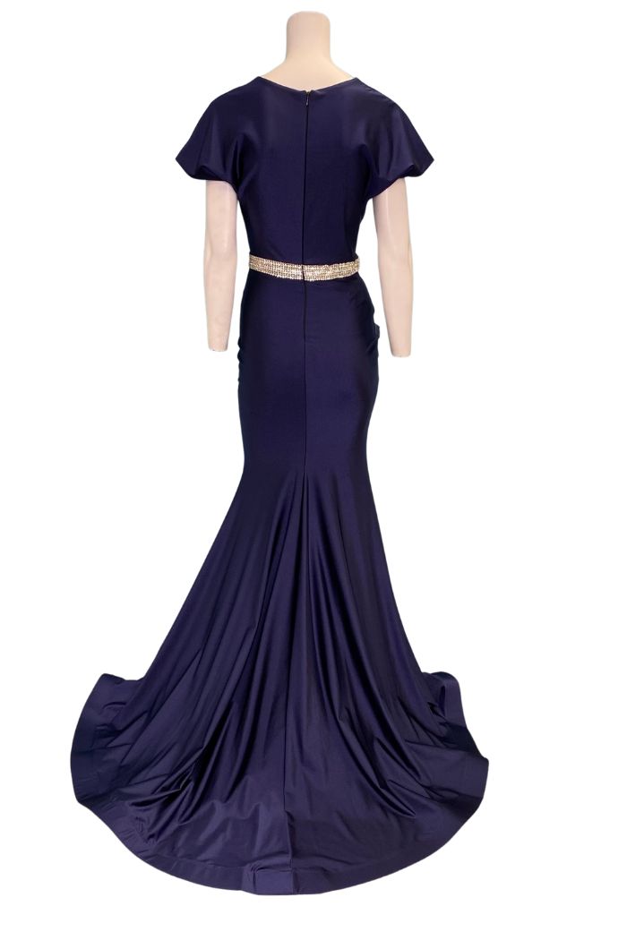 Style 879 Jessica Angel Size 0 Prom Cap Sleeve Navy Blue Mermaid Dress on Queenly