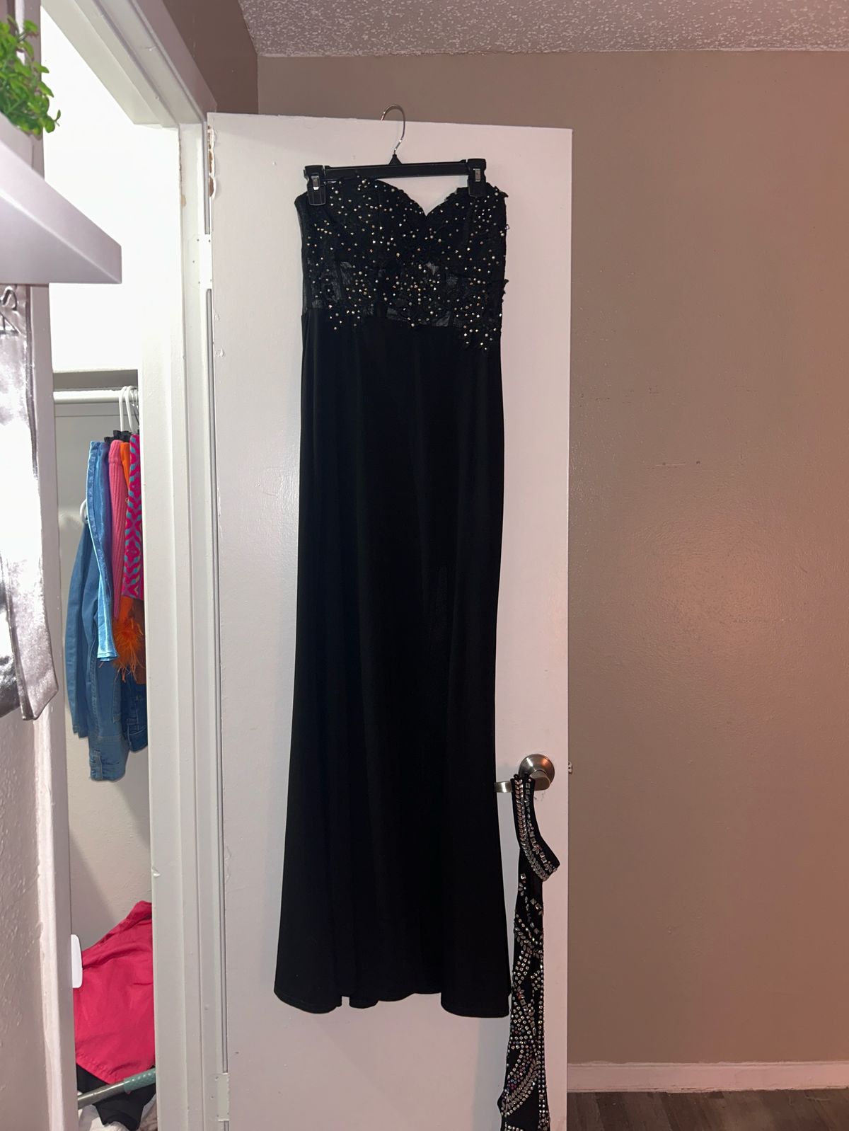 Size 8 Prom Strapless Lace Black Ball Gown on Queenly