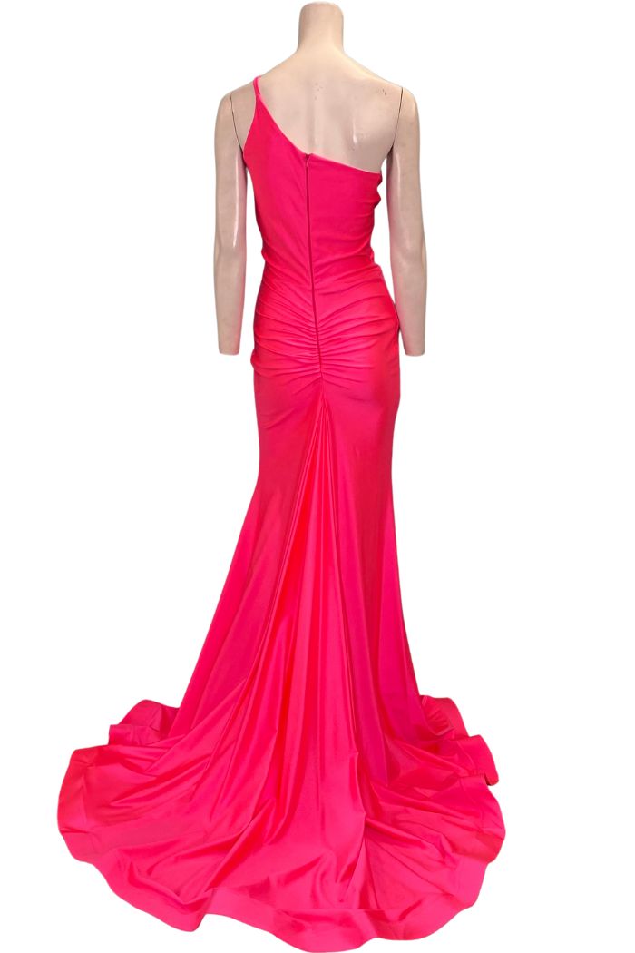 Style 900 Jessica Angel Size 4 Prom One Shoulder Hot Pink Side Slit Dress on Queenly