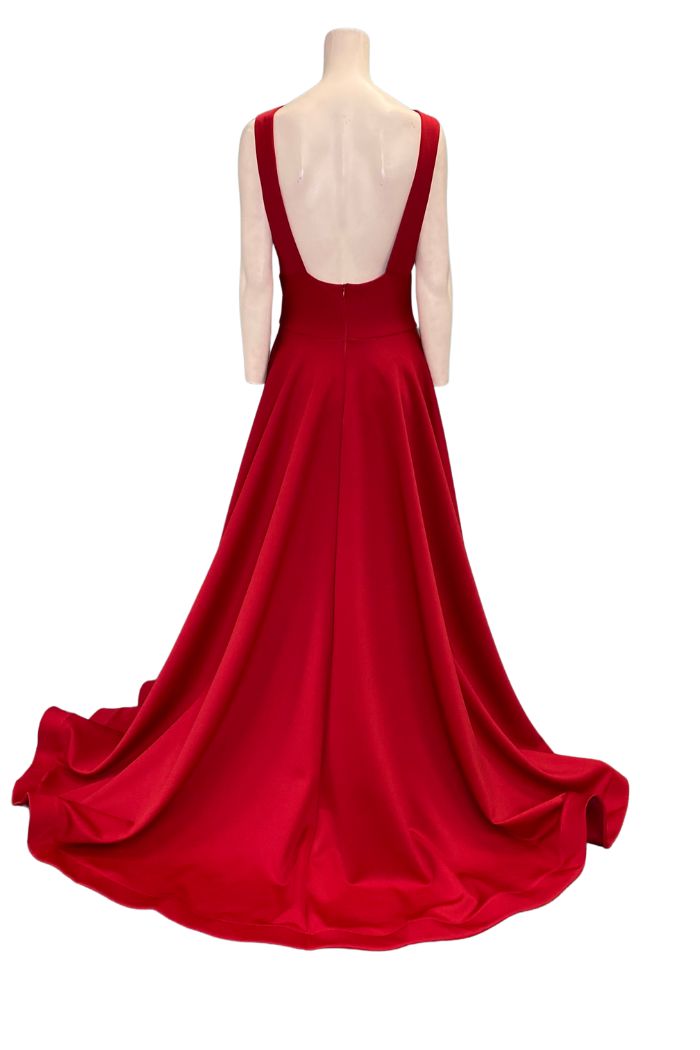 Style 898 Jessica Angel Size 4 Prom Plunge Sheer Red A-line Dress on Queenly