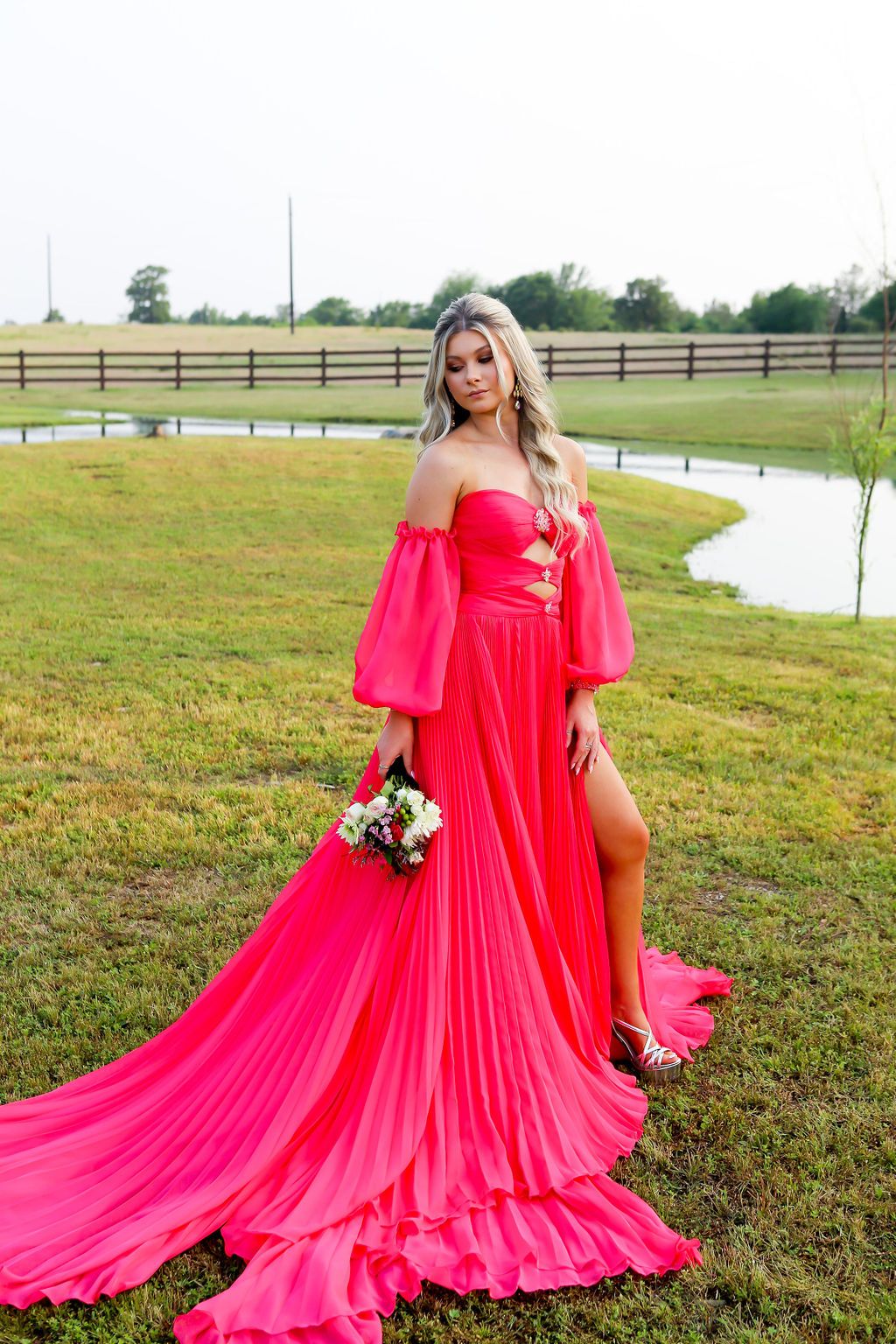 Style 55325 Sherri Hill Size 0 Prom Strapless Sequined Hot Pink Dress With Train on Queenly