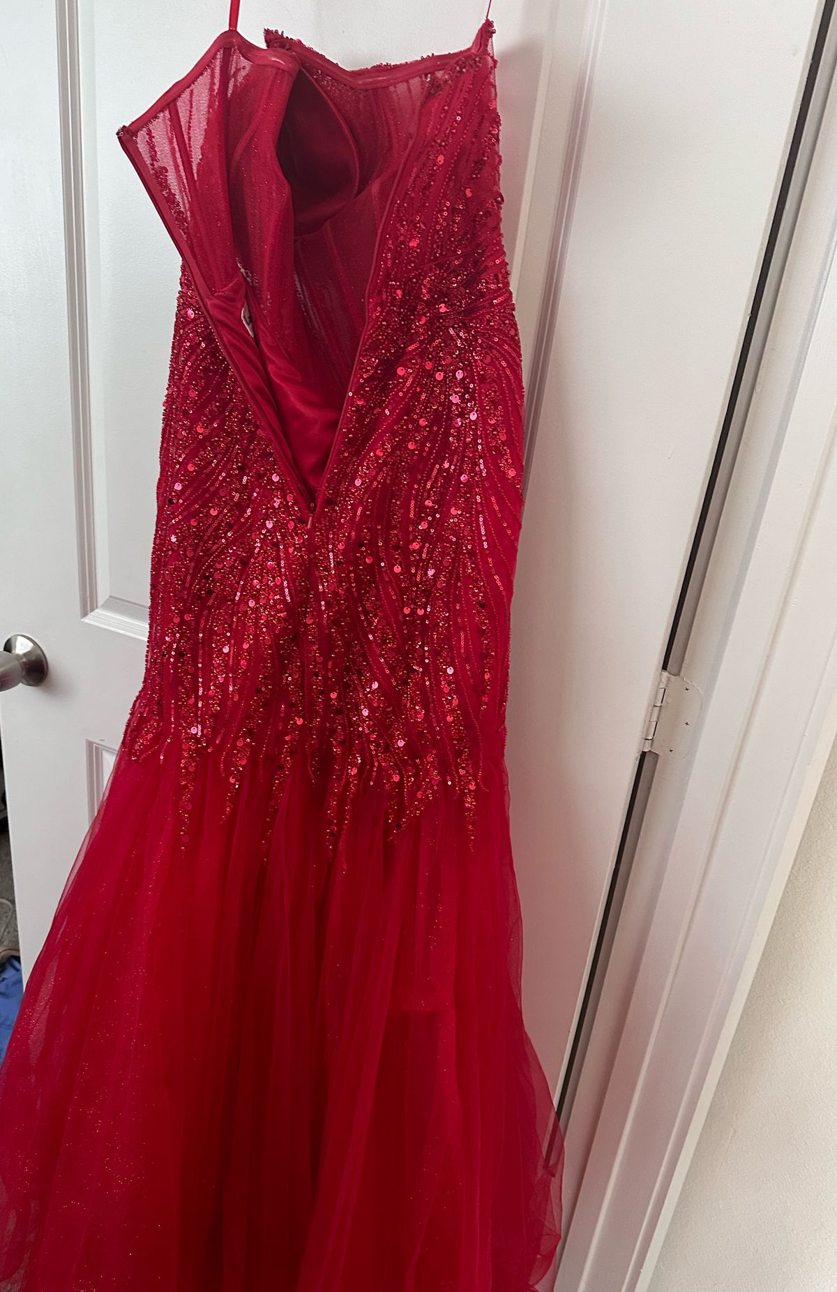 Cinderella Divine Size 8 Prom Strapless Burgundy Red Mermaid Dress on Queenly
