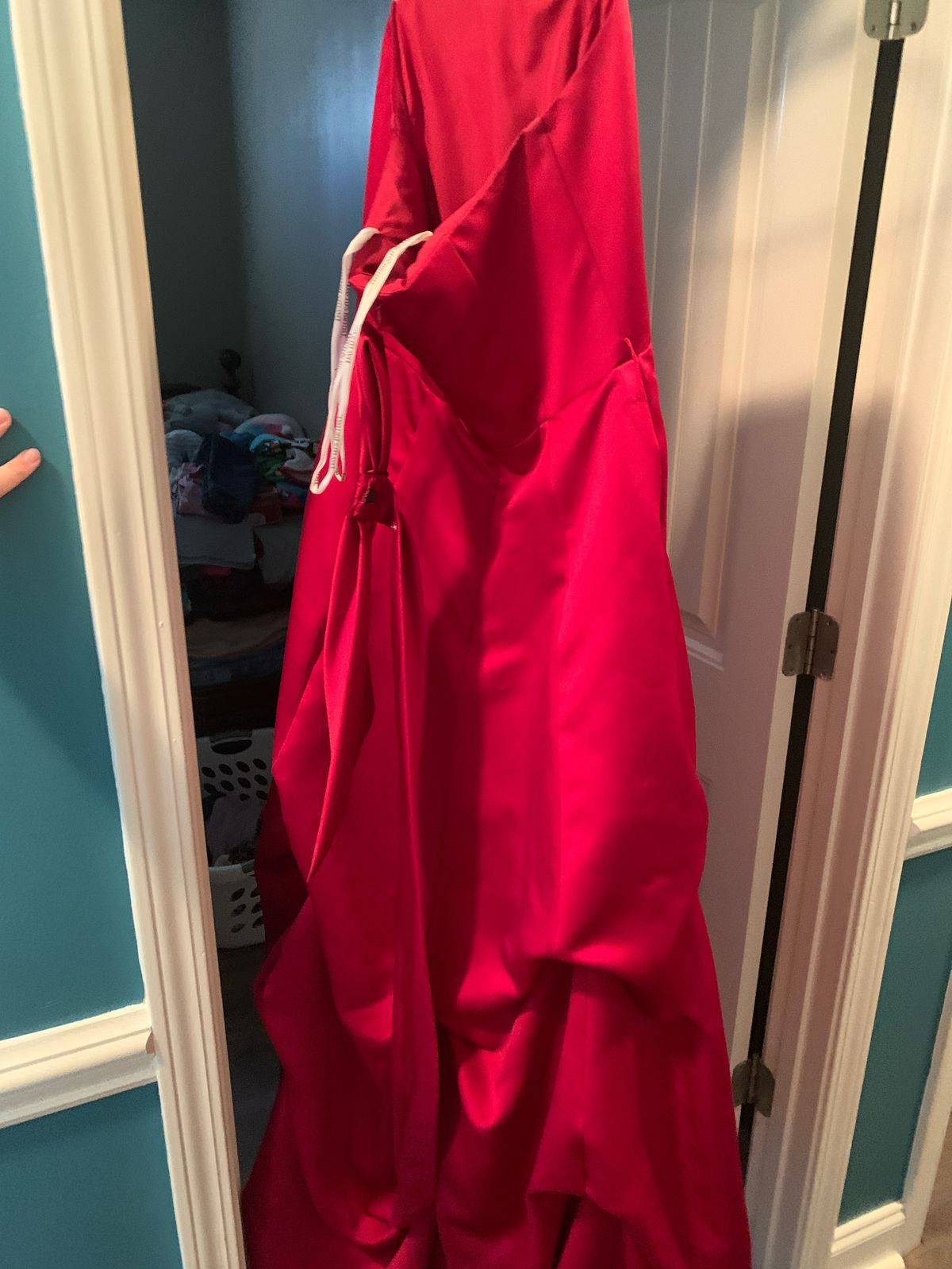 Size 12 Prom Strapless Red Ball Gown on Queenly