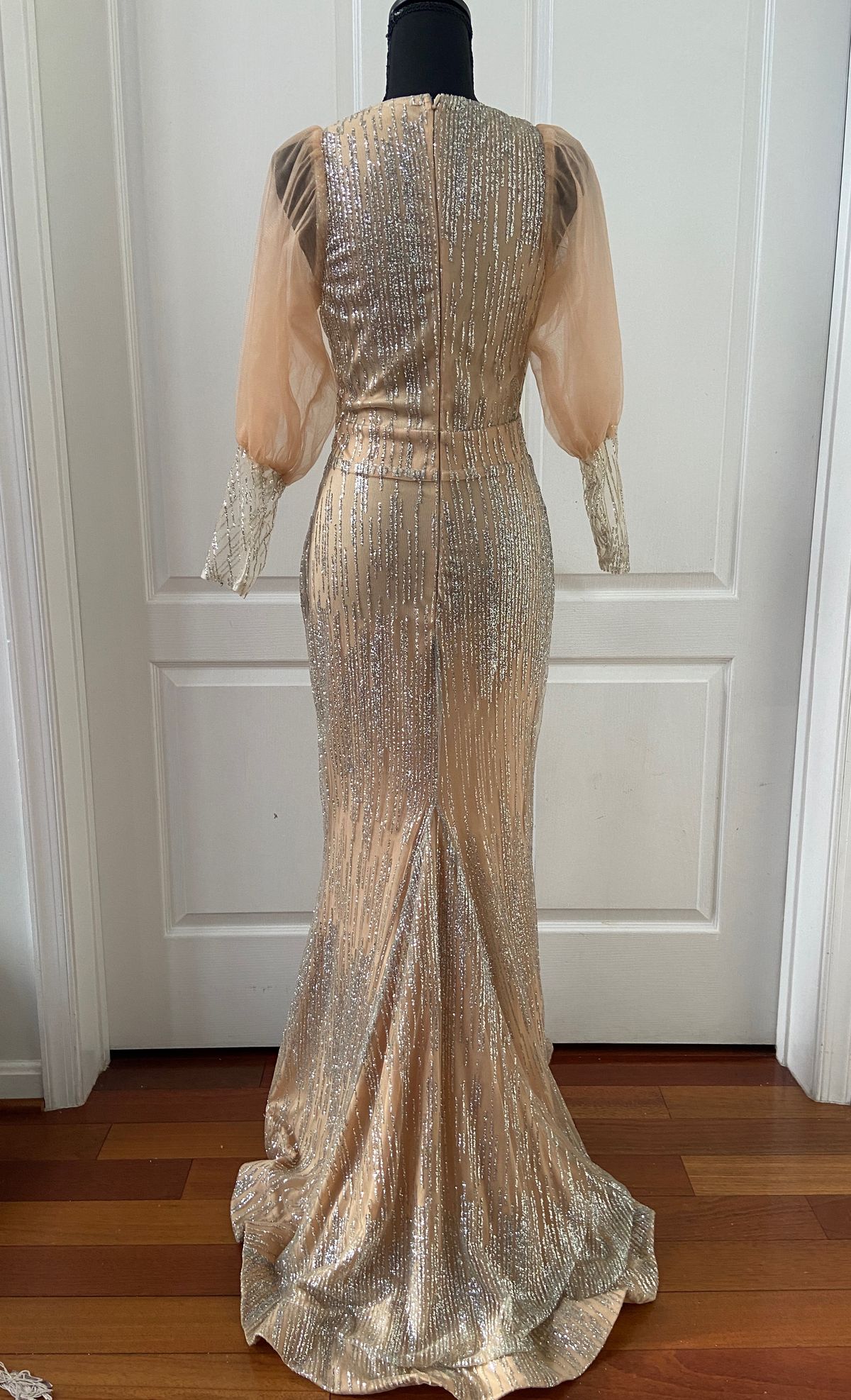 Size S Prom Long Sleeve Sheer Nude Mermaid Dress on Queenly