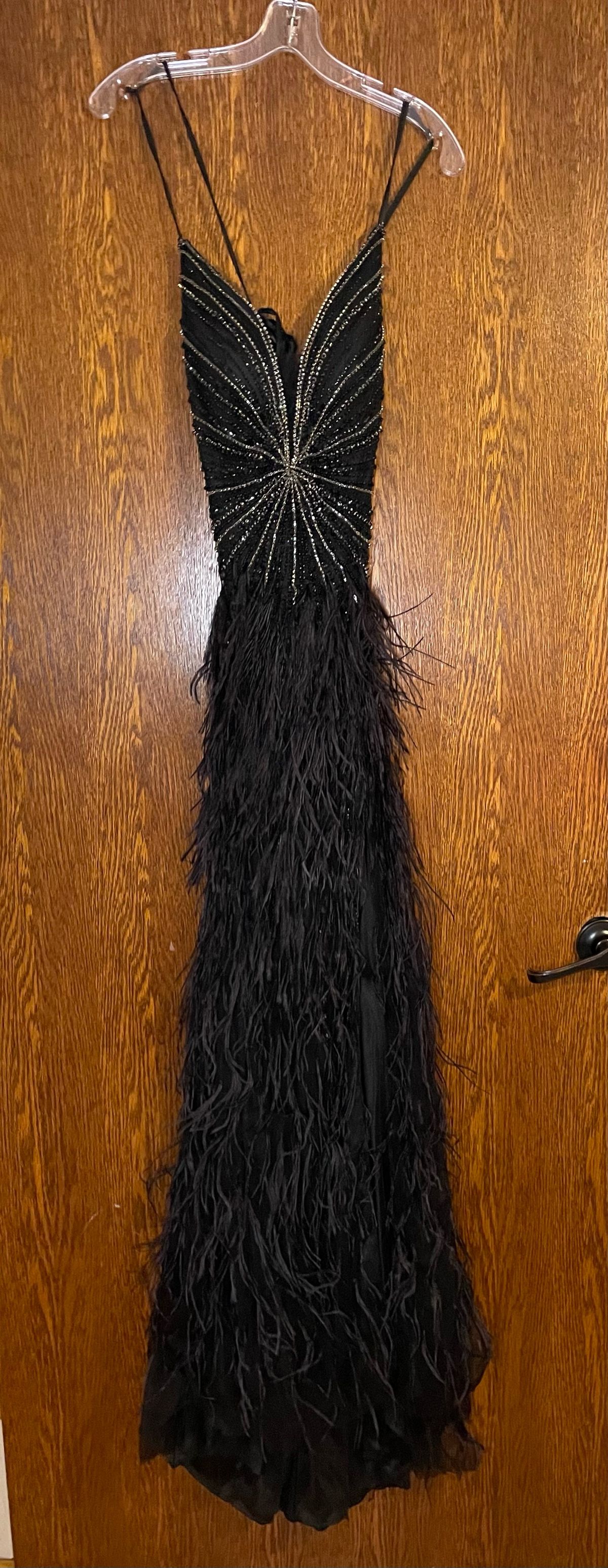 Style 3244 Primavera Size 0 Prom Plunge Black Side Slit Dress on Queenly