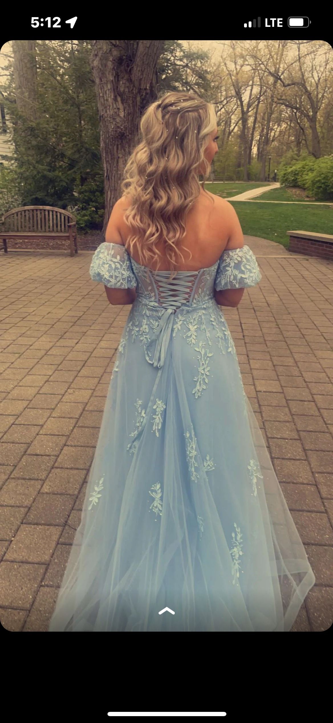 Size 0 Prom Strapless Lace Light Blue Dress With Train on Queenly