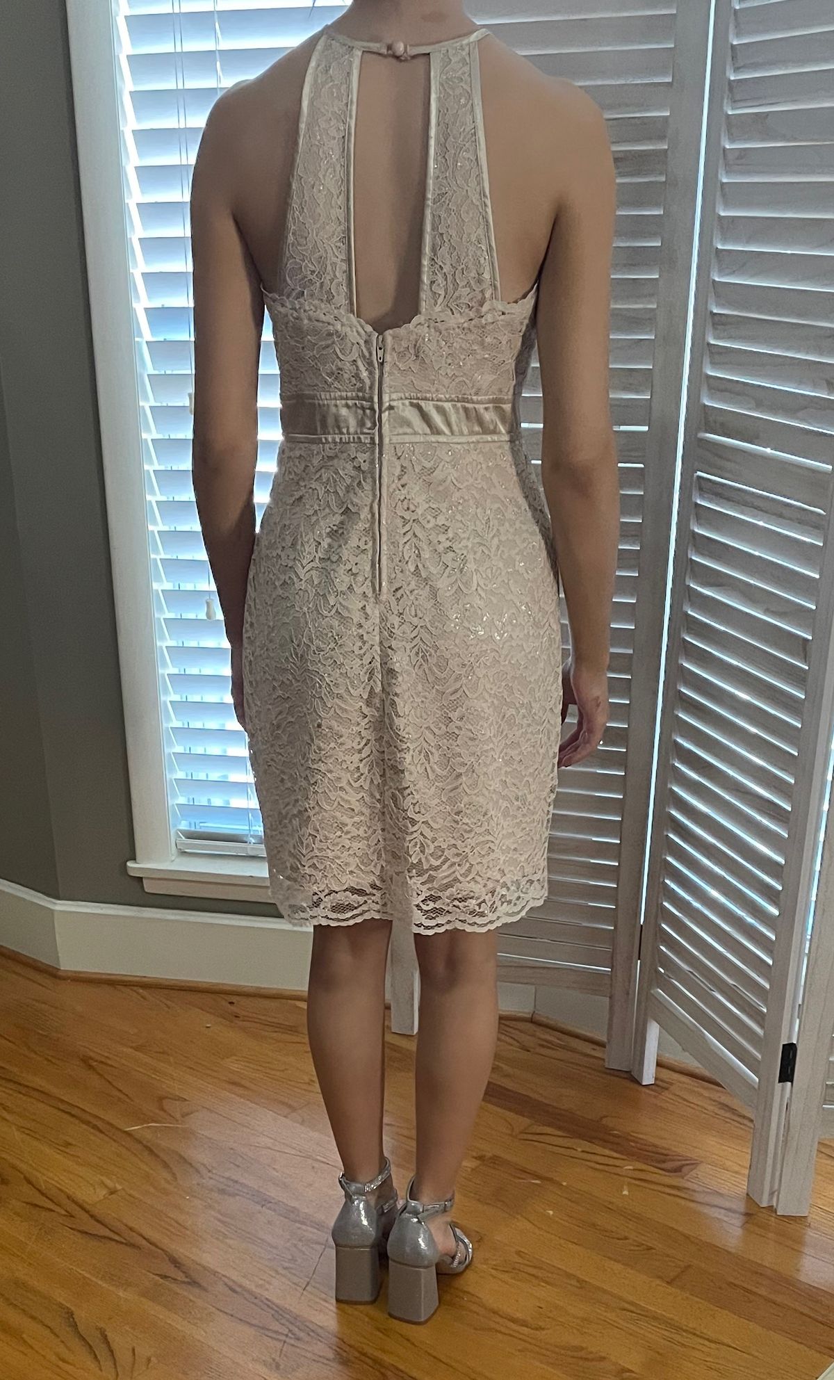 Size 0 Prom High Neck Lace Nude Cocktail Dress on Queenly