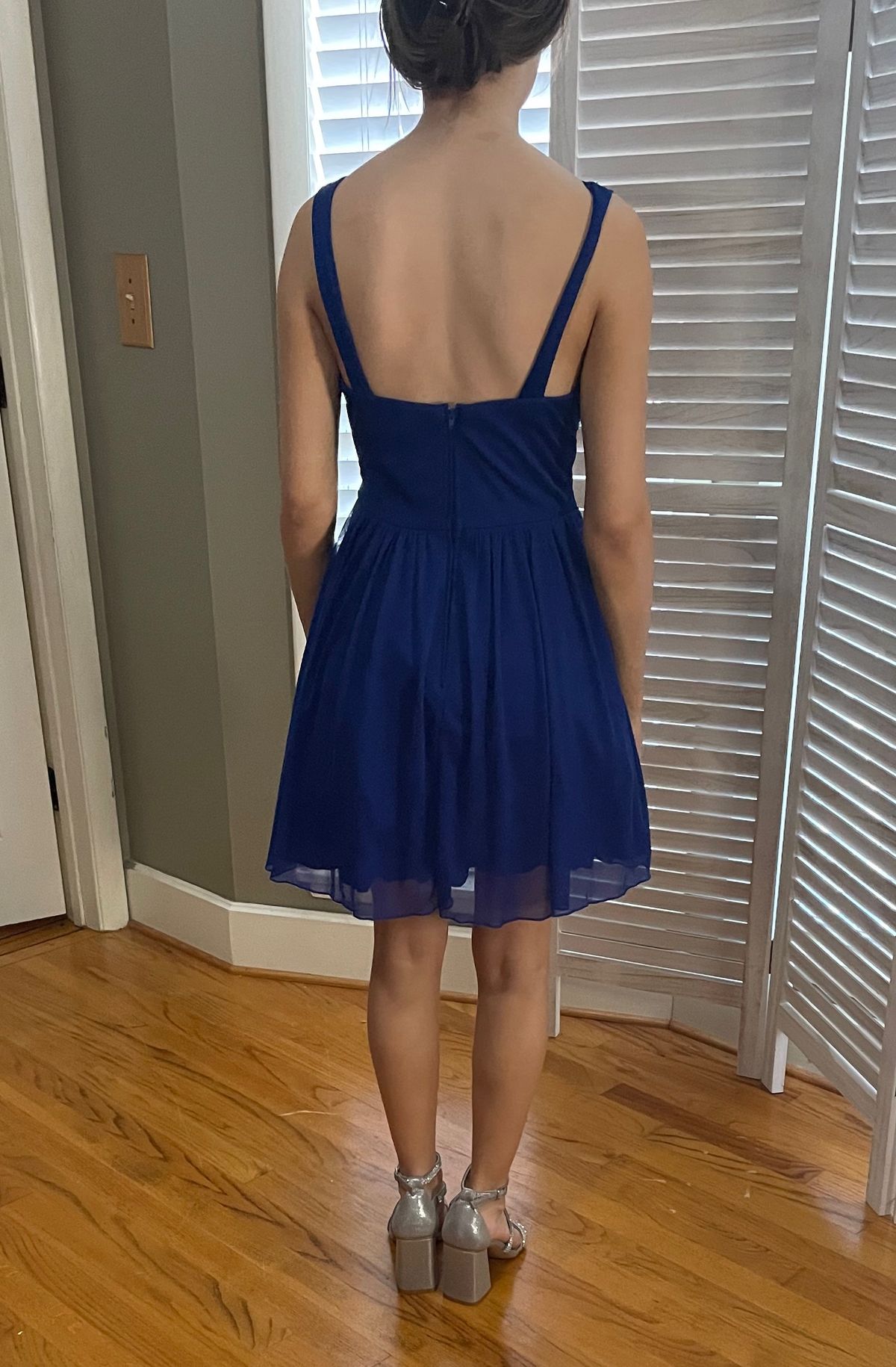 Size 00 Prom High Neck Sequined Royal Blue Cocktail Dress on Queenly