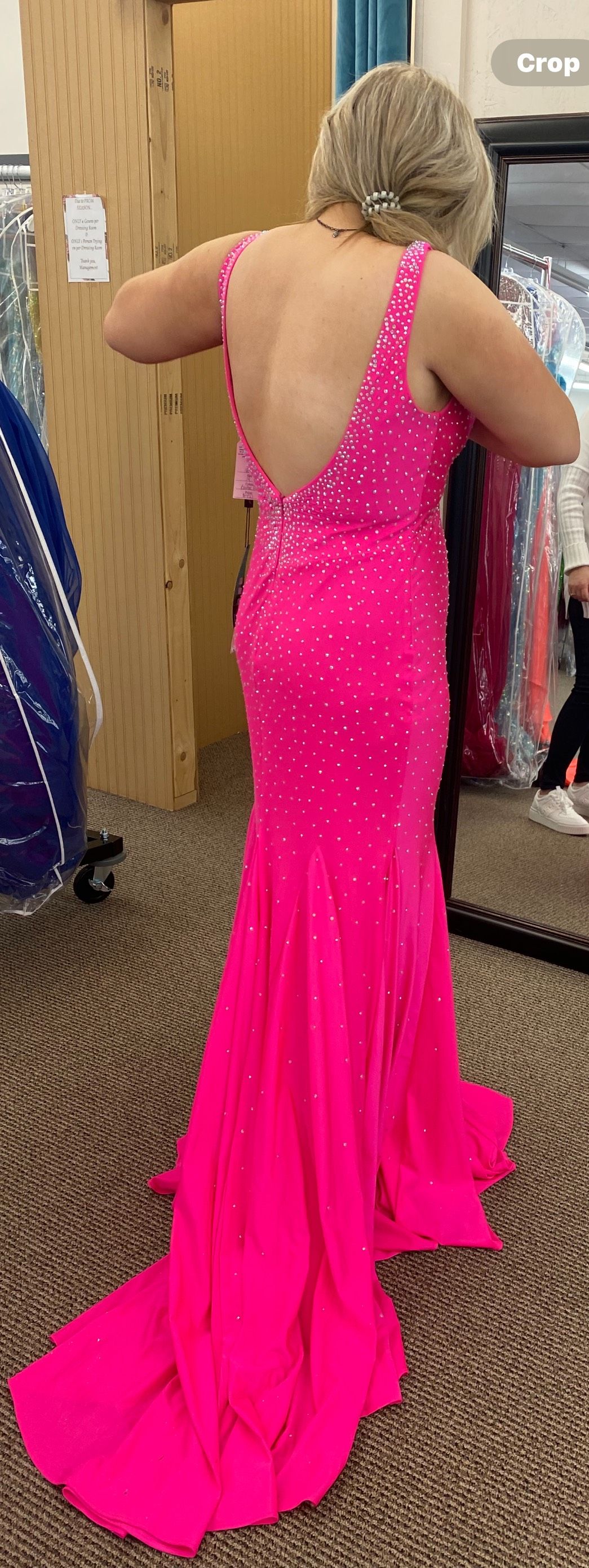 Johnathan Kayne Size 14 Prom Plunge Hot Pink Mermaid Dress on Queenly
