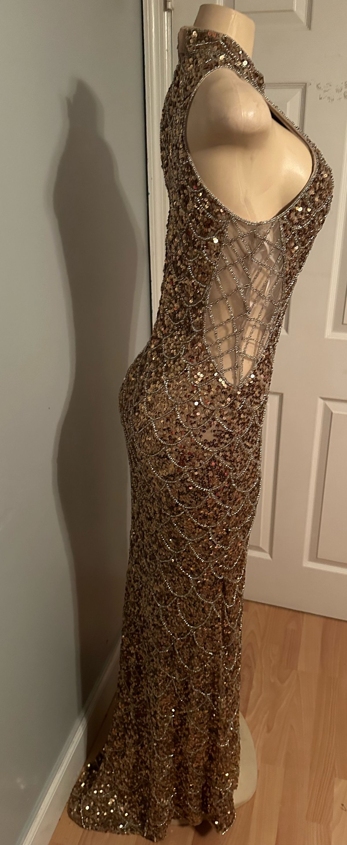 Mac Duggal Size 8 Prom High Neck Sheer Nude Mermaid Dress on Queenly