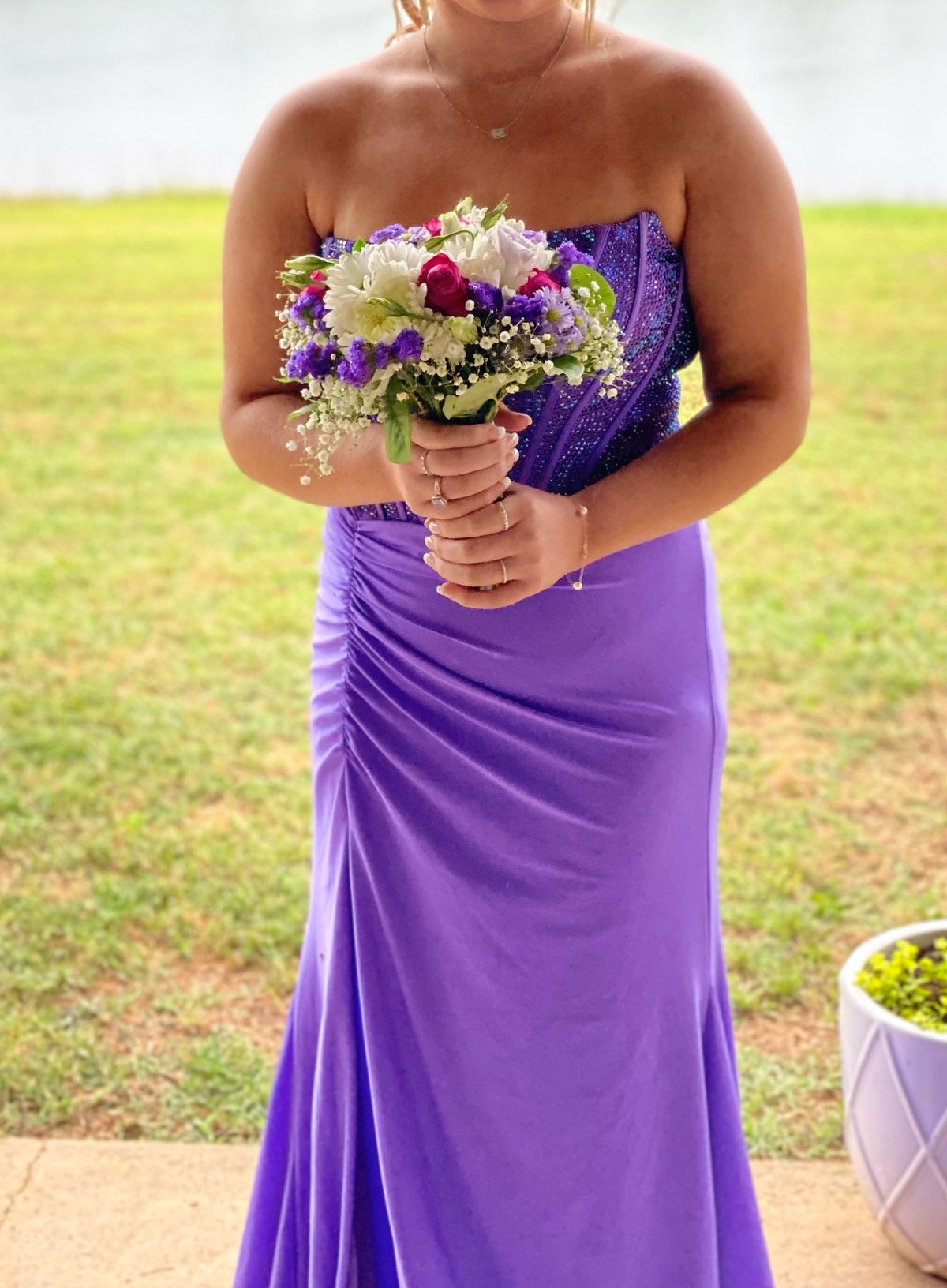 Rachel Allan Size 12 Prom Strapless Sequined Purple Mermaid Dress on Queenly
