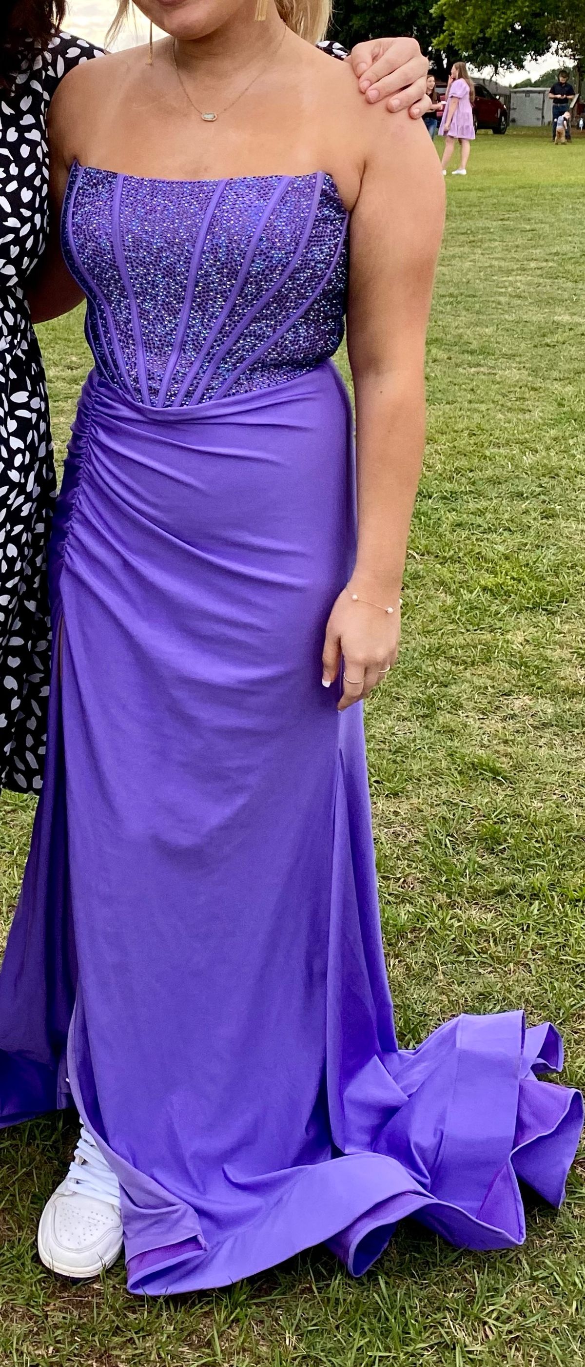 Rachel Allan Size 12 Prom Strapless Sequined Purple Mermaid Dress on Queenly
