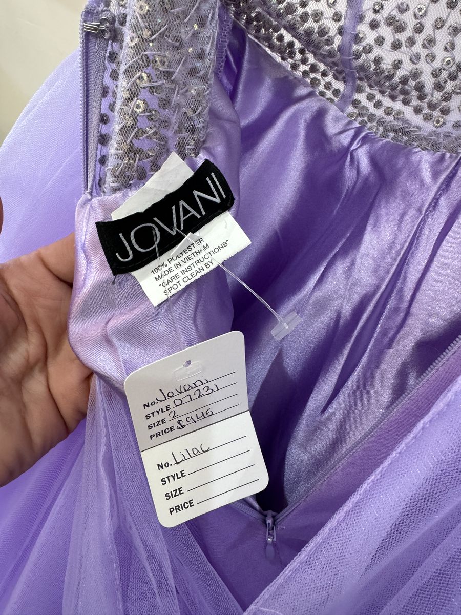 Jovani Size 2 Prom Plunge Sequined Light Purple Ball Gown on Queenly