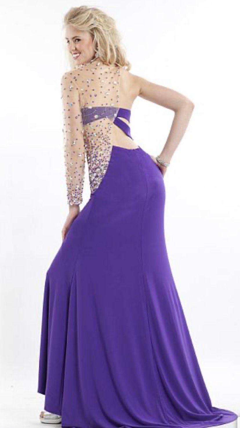 Style 6511 Party Time Formals Size 8 Prom Long Sleeve Purple A-line Dress on Queenly