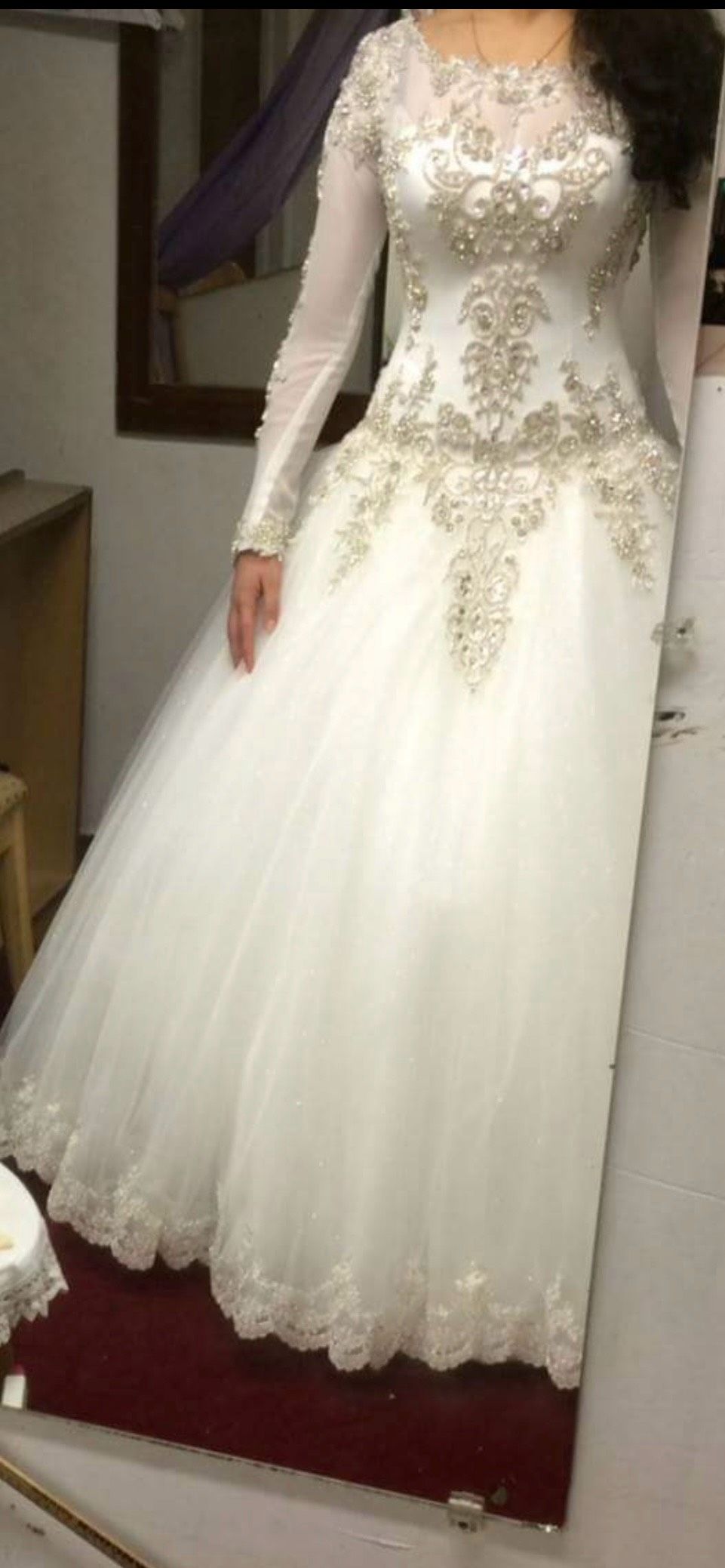 Size 8 Wedding Long Sleeve White Ball Gown on Queenly