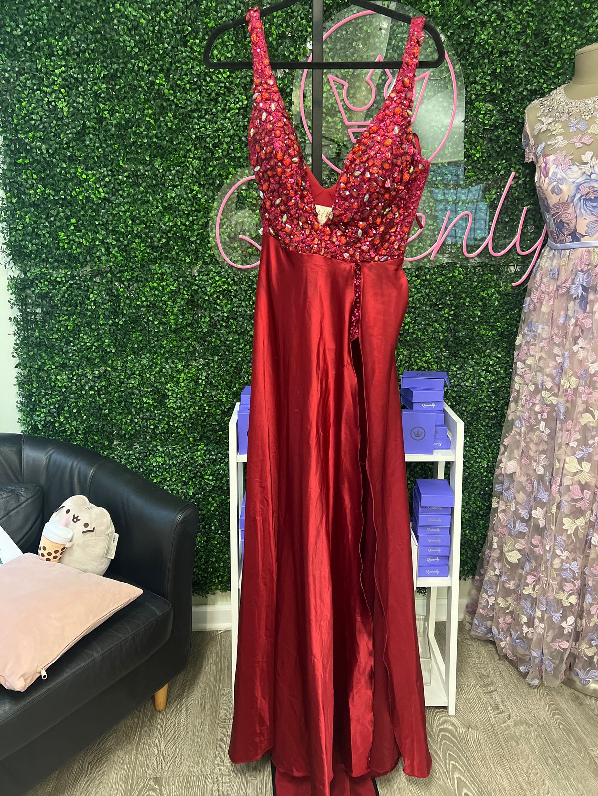 Style 20037 Angela and Alison Size 4 Pageant Plunge Red Formal Jumpsuit on Queenly