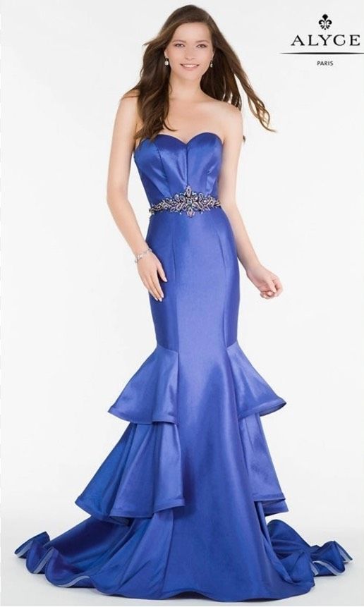 Style 20038 Alyce Paris Size 2 Prom Strapless Blue Mermaid Dress on Queenly