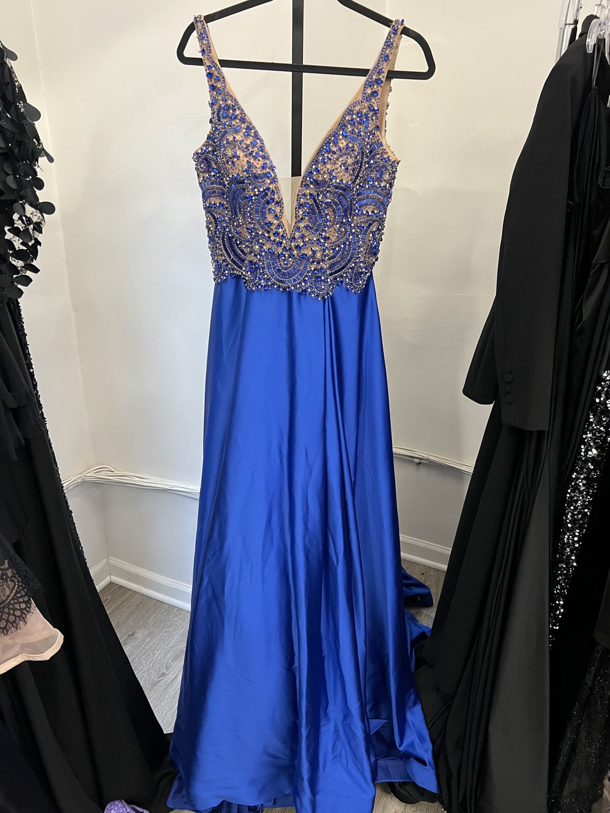 Style 66182 Mac Duggal Size 6 Blue Ball Gown on Queenly