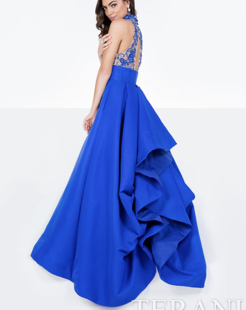Style 1712P2884 Terani Couture Size 6 Prom High Neck Royal Blue Ball Gown on Queenly