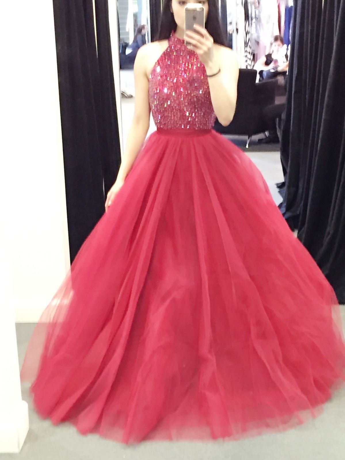 Sherri Hill Size XS Prom High Neck Red Ball Gown on Queenly