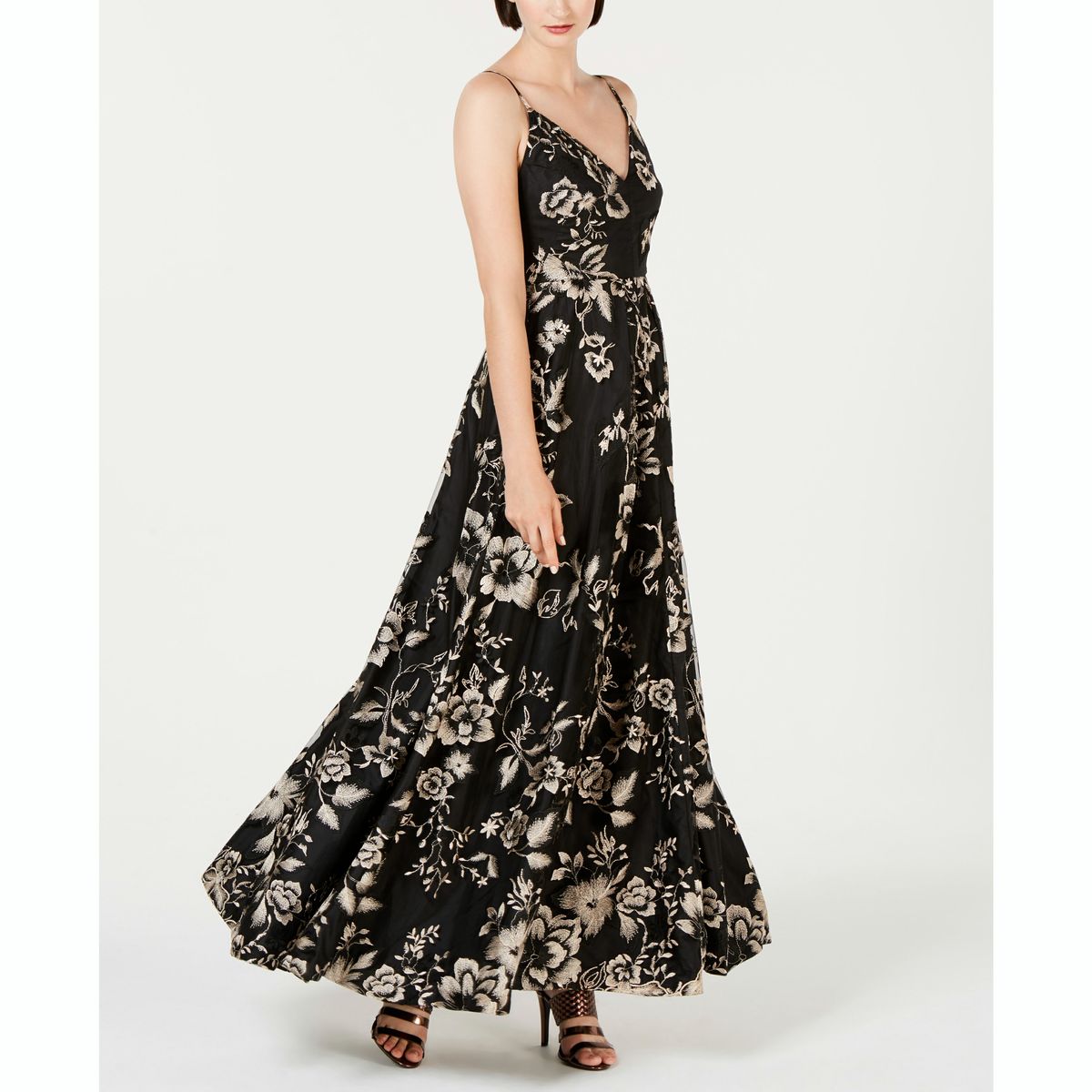 Calvin Klein Size 6 Floral Black Ball Gown on Queenly