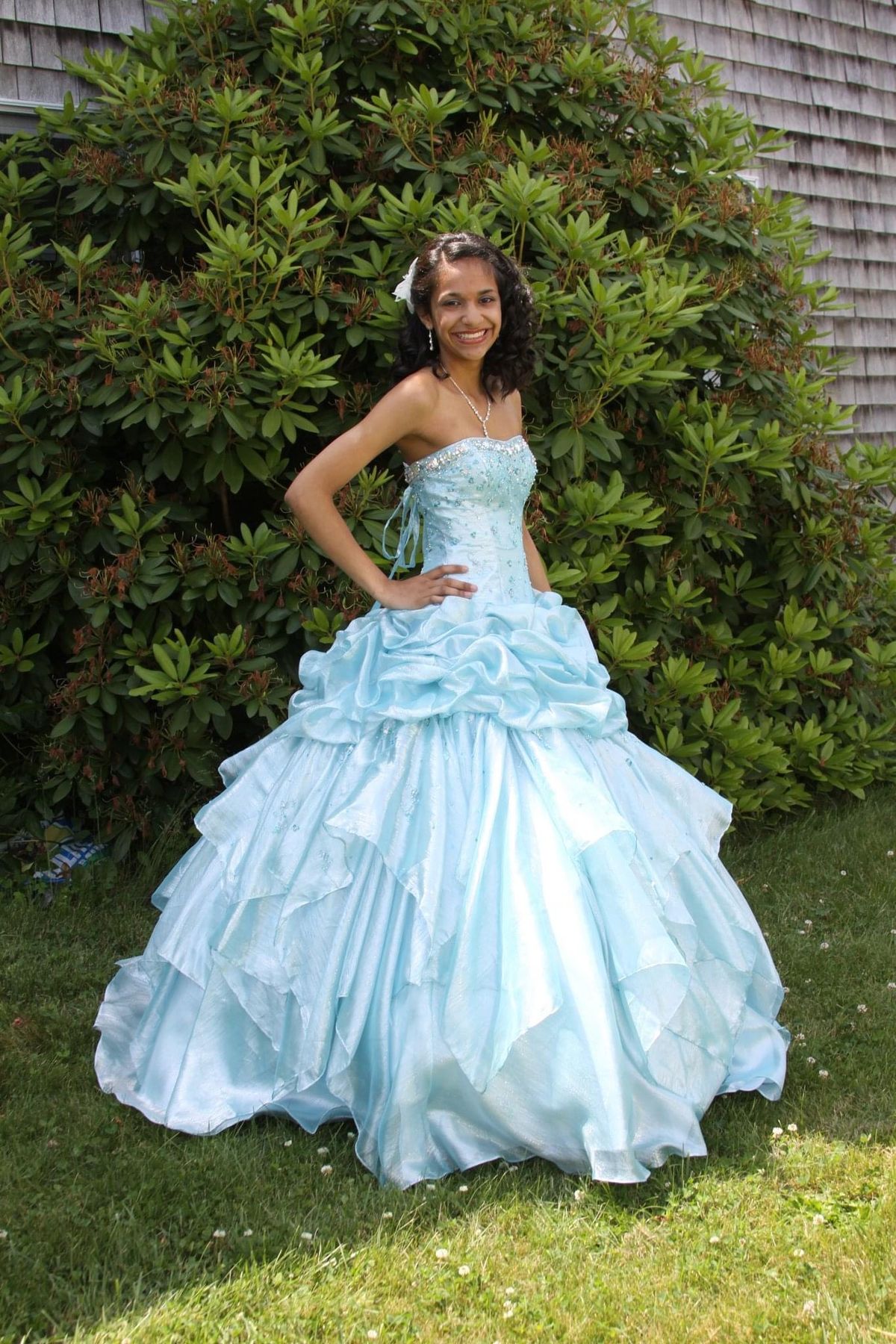 Tiffany Designs Size 0 Strapless Blue Ball Gown on Queenly