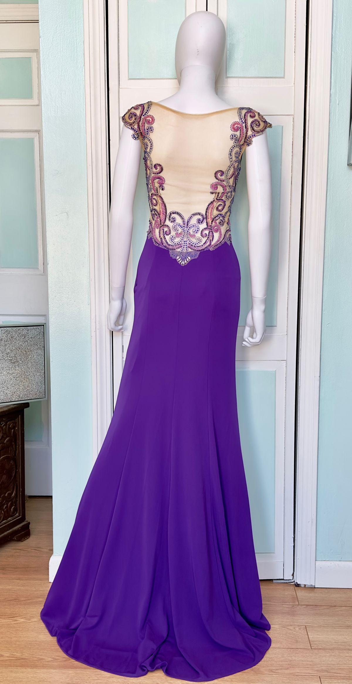 Style 15-109 Madison James Size 2 Prom Cap Sleeve Purple Mermaid Dress on Queenly