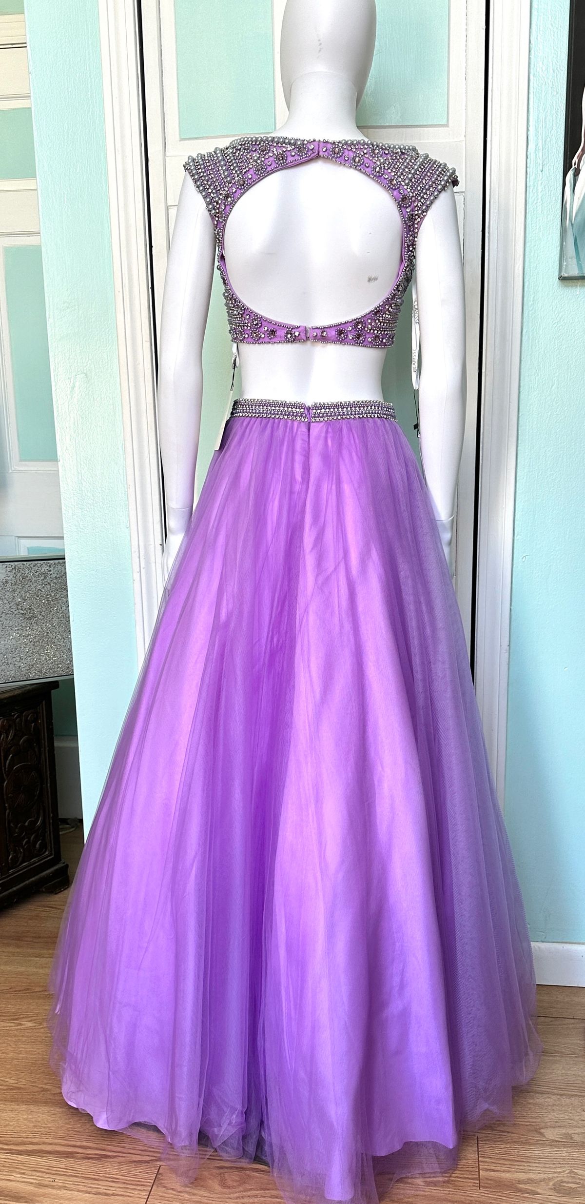 Style 2826 Clarisse Size 2 Prom Cap Sleeve Purple Ball Gown on Queenly
