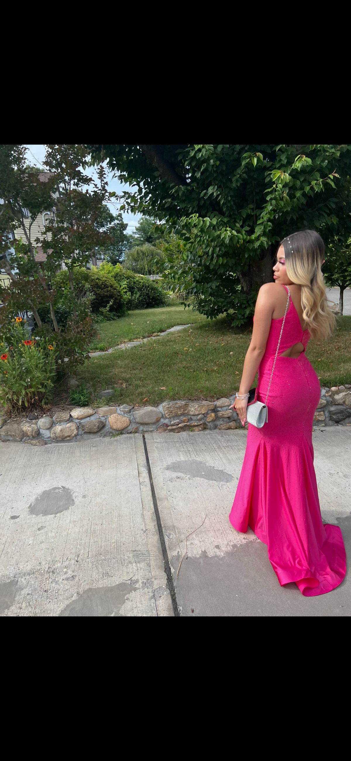 Size 0 Prom Plunge Pink Mermaid Dress on Queenly