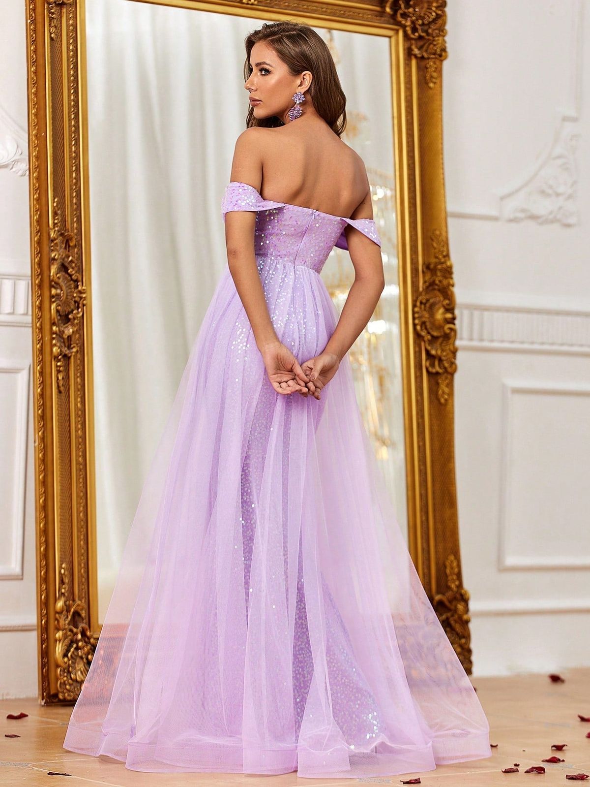 Style FSWD1293 Faeriesty Size XS Off The Shoulder Sheer Purple Mermaid Dress on Queenly