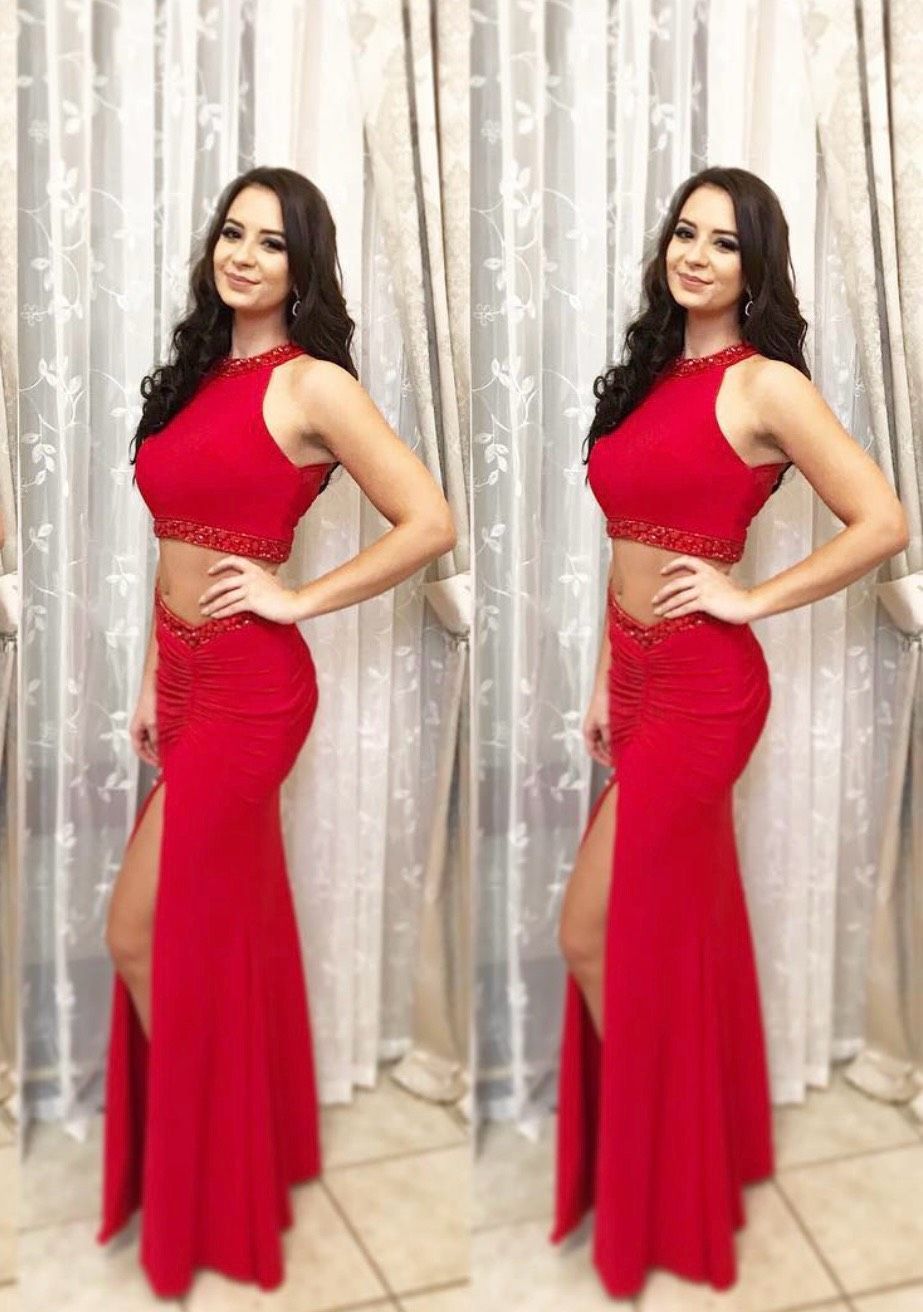 Blush Prom Size 4 High Neck Red Side Slit Dress on Queenly
