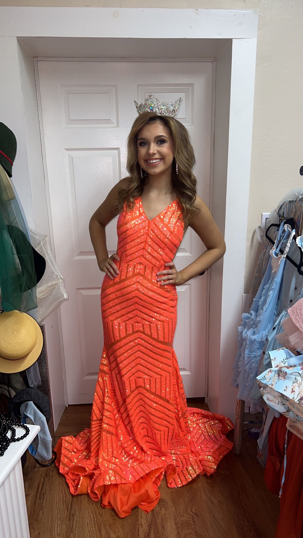Jovani Size 2 Prom Plunge Orange Mermaid Dress on Queenly