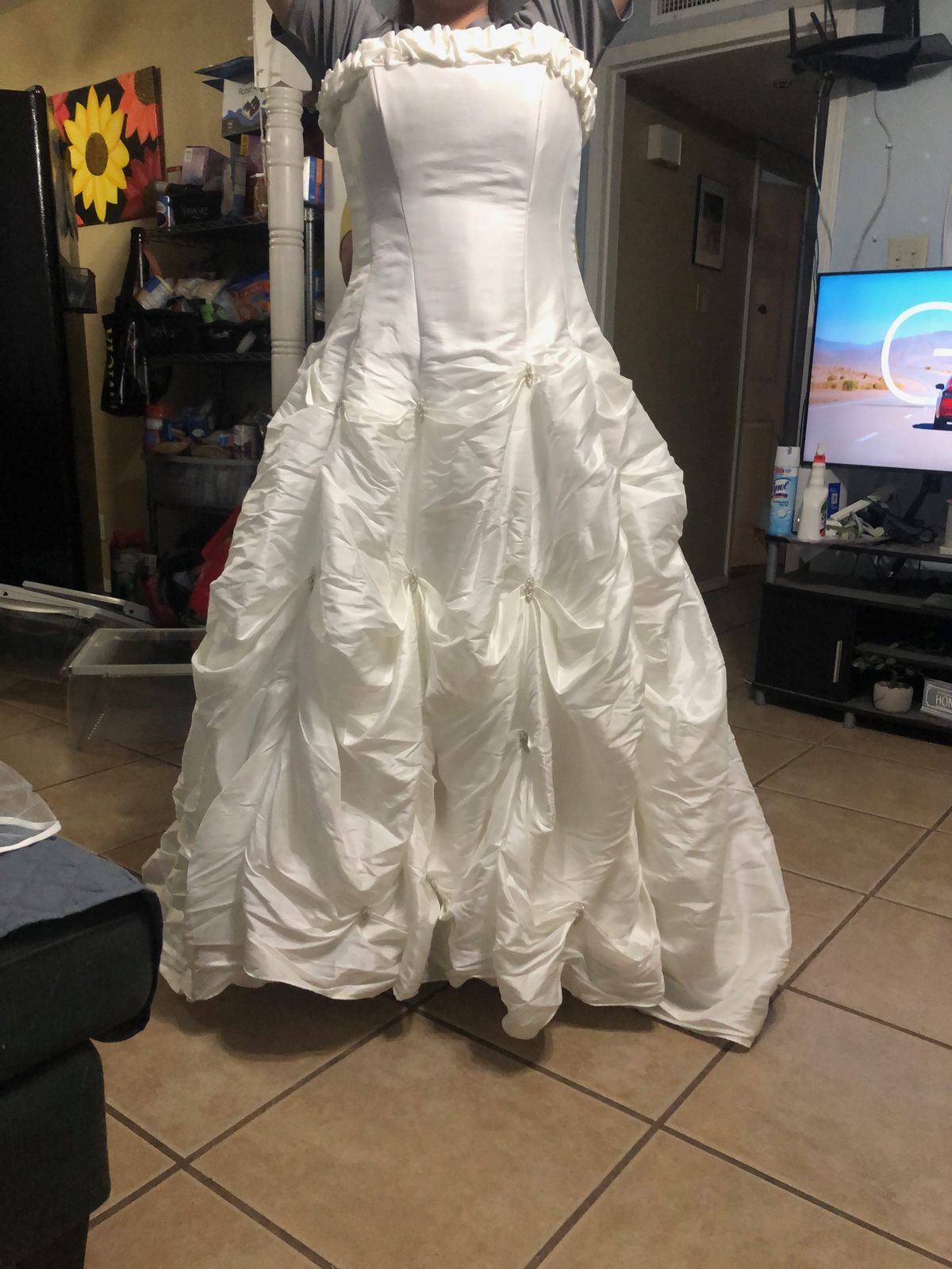 Size 12 Strapless White Dress With Train on Queenly