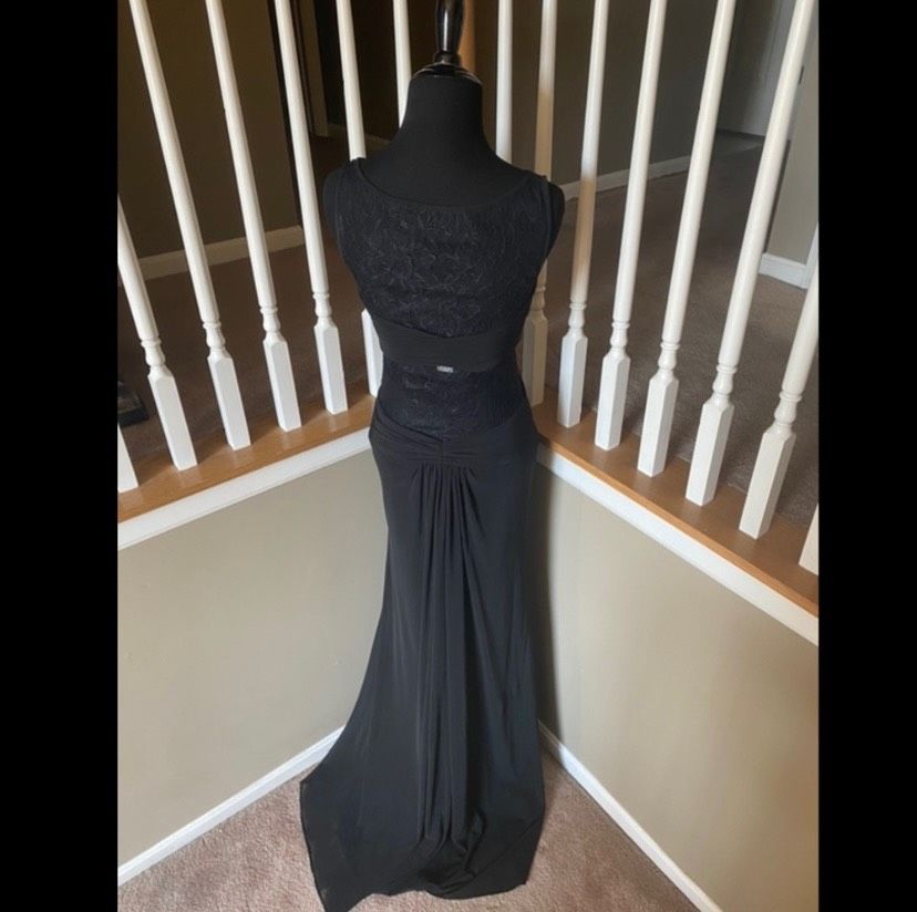 La Femme Size 4 Prom High Neck Sheer Black A-line Dress on Queenly