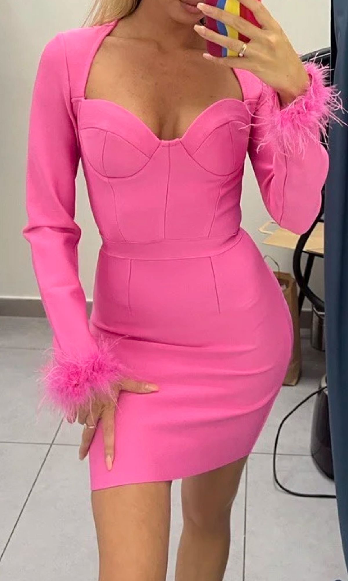 Size 4 Homecoming Long Sleeve Hot Pink Cocktail Dress on Queenly