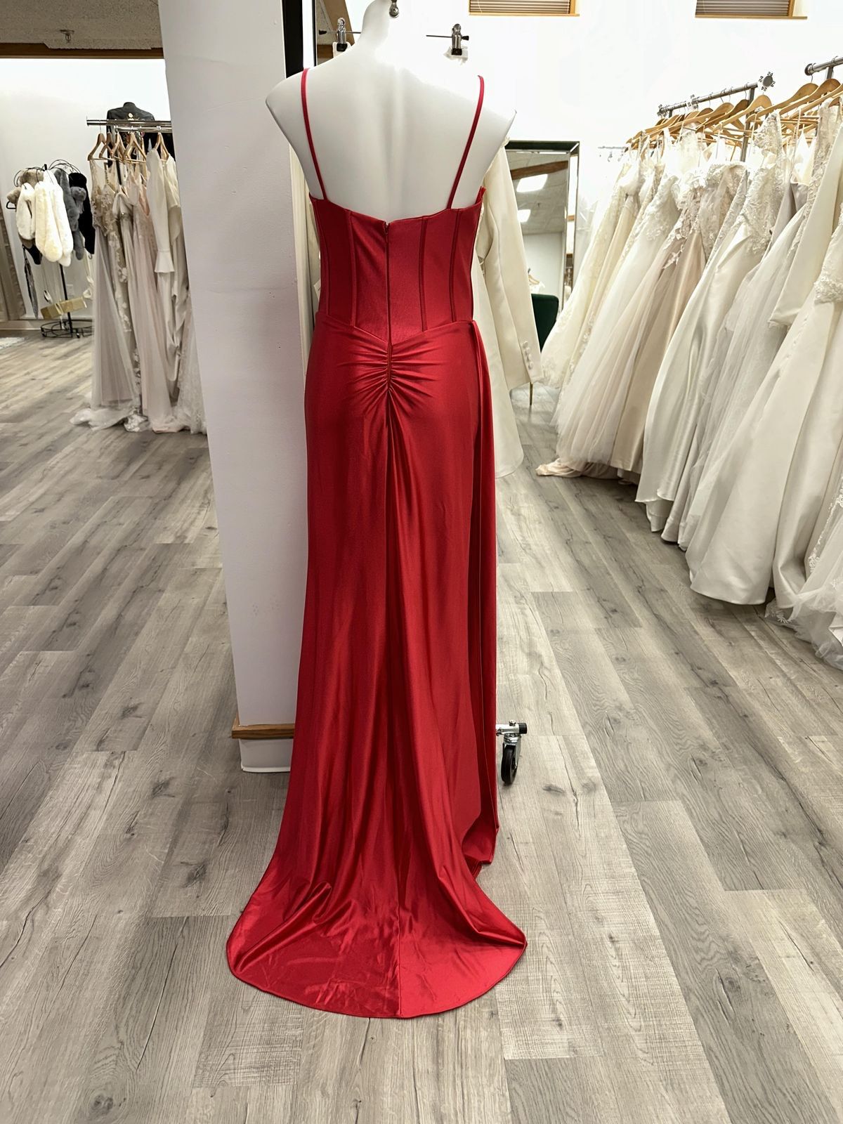 Style DM 11044 Dave and Johnny Size 8 Emerald Red Side Slit Dress on Queenly