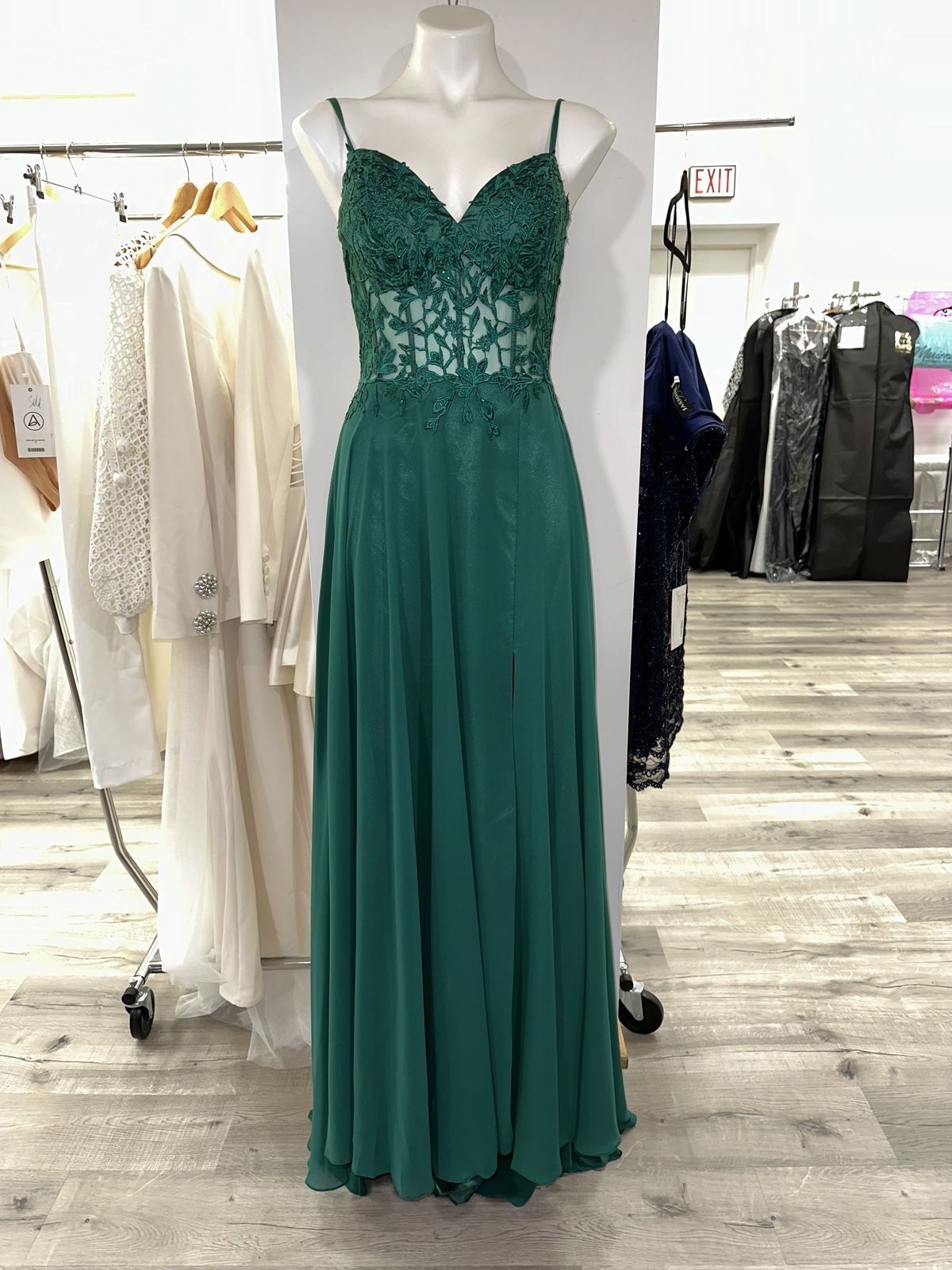 Style DM 10364 Dave and Johnny Size 10 Sequined Emerald Green A-line Dress on Queenly