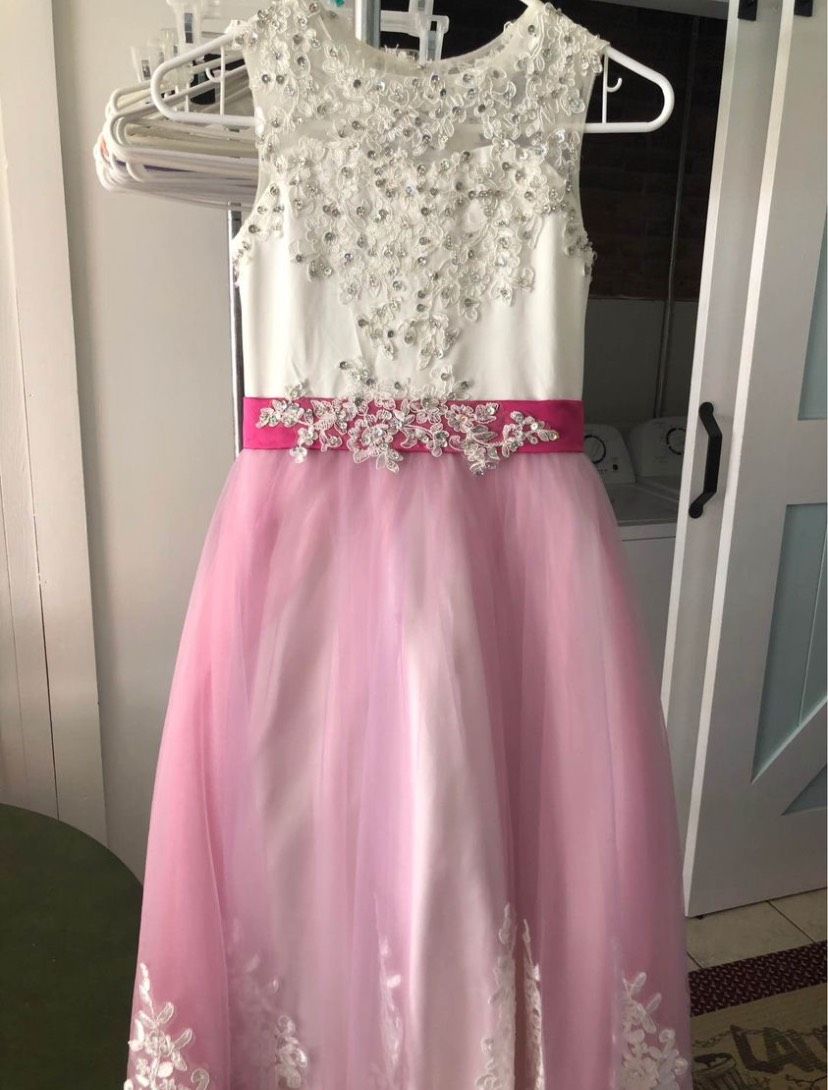 Girls Size 10 High Neck Pink Ball Gown on Queenly