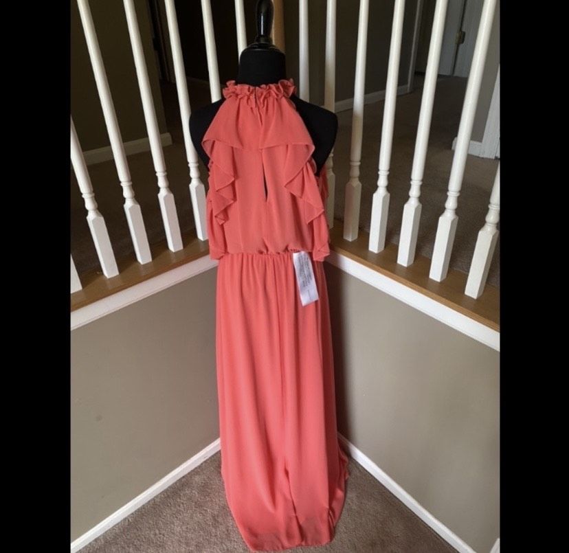 Style Tracie BCBG Size S Wedding Guest High Neck Pink Floor Length Maxi on Queenly