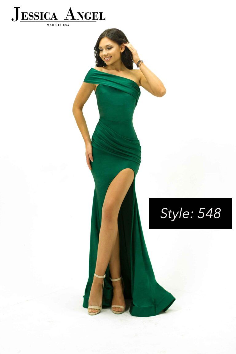 Style 548 Jessica Angel Size 4 One Shoulder Blue Side Slit Dress on Queenly